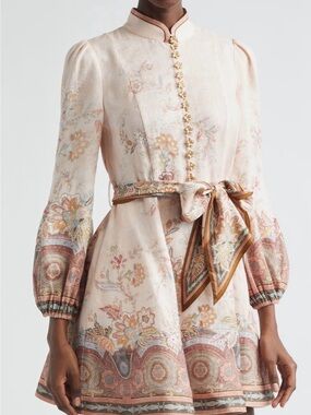 ZIMMERMANN Alchemy Poisley Long Sleeve Belted Linen Minidresses